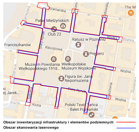 Zasięg inwentaryzacji geodezyjnej Starego Rynku w Poznaniu