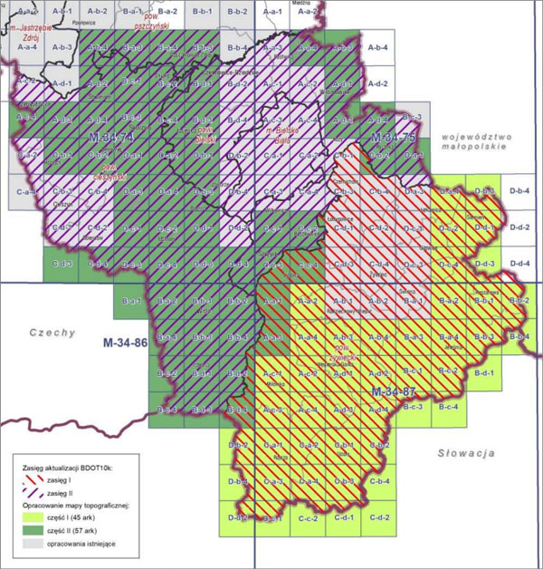 Zasięg przetarg woj. śląskiego na aktualizację BDOT10k