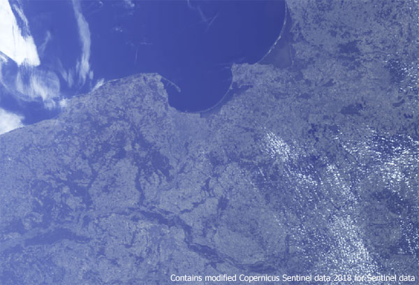 Północna Polska na zobrazowaniu z sensora OLCI zainstalowanego na satelicie Sentinel-3A