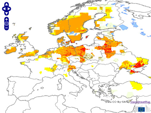 Mapa suszy w Europie wg danych Copernicus