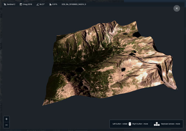 Zdjęcie satelitarne Tatr w 3D - wizualizacja w serwisie EOS