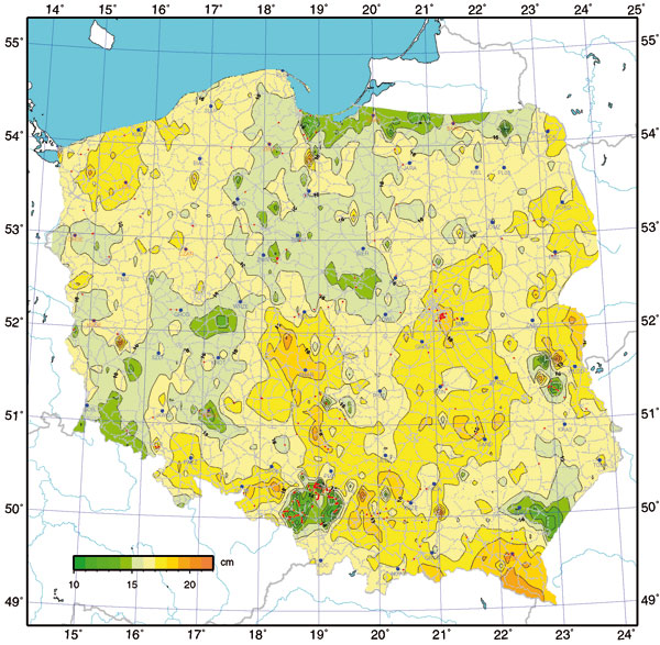 Różnice wysokości pomiędzy układami wysokościowymi PL-EVRF2007-NH i Kronsztadt86 na obszarze Polski 