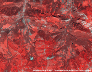 Tatry okiem satelity RapidEye. Tego typu zdjęcia w podczerwieni  pomagają zlokalizować chorą i osłabioną roślinność