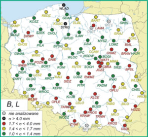 Podział stacji na klasy ze względu na precyzję wyznaczonych współrzędnych poziomych [8]