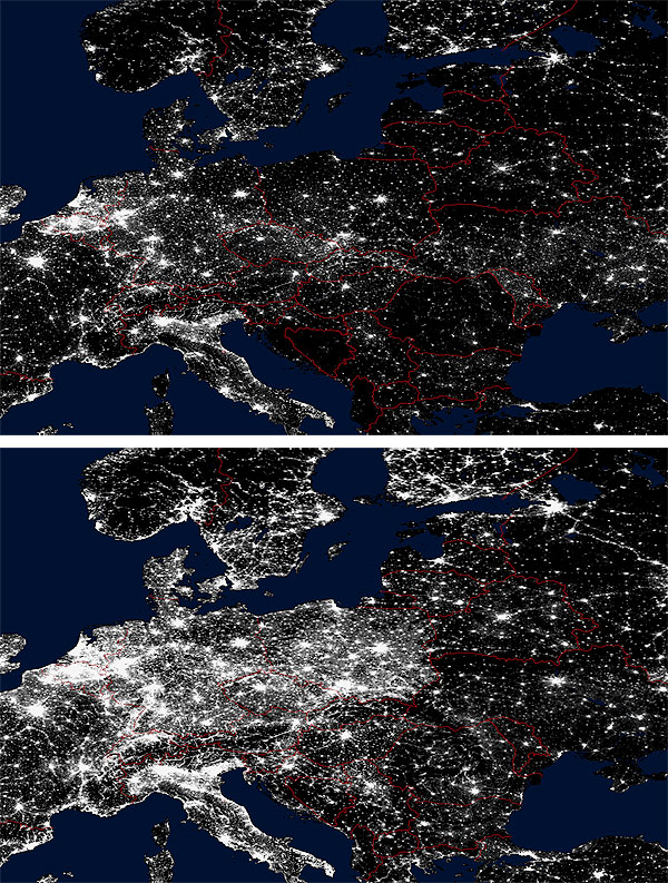 Nocne zdjęcie satelitarne Polski