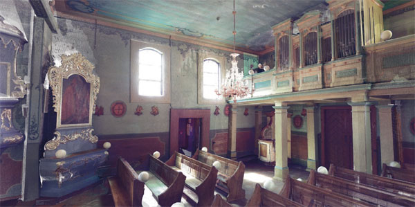 Wnętrze kościoła w chmurze punktów