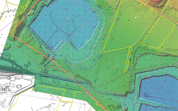 Fragment mapy wyrobiska na podkładzie z numerycznego modelu pokrycia terenu