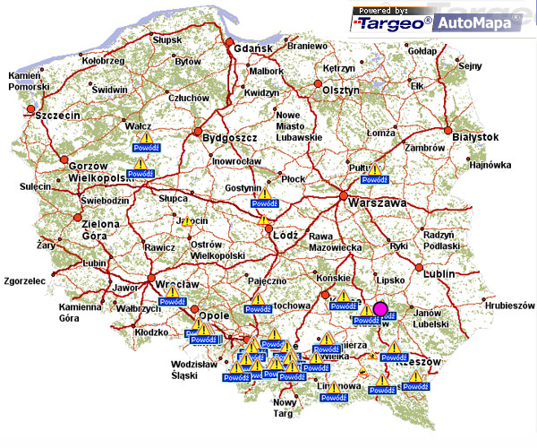 mapa targeo GEOFORUM   Zalane drogi ? mapa bieżących utrudnień na Targeo.pl