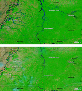 Powódź w Tennessee na obrazach satelitarnych