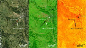 Wólka płonie na zdjęciach MODIS <br />
fot. NASA/GSCF/CBK PAN/A.Kotarba