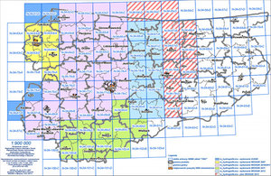 Warmińsko-mazurskie zamawia mapy hydrograficzne <br />
Zamówione arkusze oznaczono czerwoną szrafurą