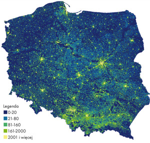 Wartość dodana <br />
Rozmieszczenie populacji w siatce 1 km x 1 km [liczba osób na km kw]