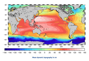 Zmierzyli prędkość prądów morskich z orbity <br />
Mapa średniej topografii oceanów (fot. ESA/CNES/CLS)