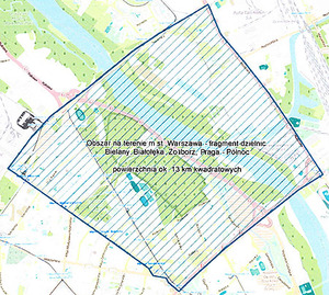 IBL zleca lotnicze skanowanie fragmentu Warszawy <br />
Obszar opracowania