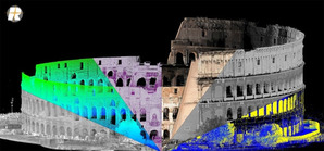 Duże chmury niestraszne aplikacjom Riegla <br />
Wizualizacji chmury punktów dla rzymskiego Koloseum za pomocą różnych atrybutów