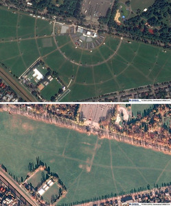 Światowe Dni Młodzieży okiem satelity <br />
Krakowskie Błonia w roku 2016 (fot. górna) i w 2015 (fot. dolna)