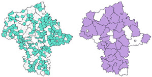 Wspólnie dla e-administracji i geoinformacji <br />
Partnerzy projektu: 157 gmin (po lewej) oraz 33 powiaty (po prawej)