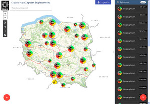 Mapa zagrożeń w kolejnych województwach