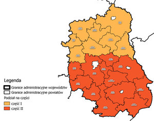 Lubelskie powiaty zamawiają ortofotomapę <br />
Szkic podziału województwa lubelskiego na części I i II (fot. SIWZ)