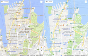 Nowy wygląd Map Google wkrótce bez ograniczeń <br />
Stara (po lewej) i nowa (po prawej) wersja Map Google
