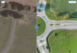 SkySnap prezentuje dane z UAV dla poligonu BIM <br />
Porównanie zdjęć z PZGiK (po lewej) i z UAV (po prawej)