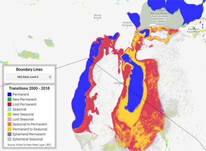 Światowe zasoby wody na mapach Google <br />
Jezioro Aralskie w aplikacji sdg661.app