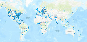 Cały świat świętuje Dzień GIS <br />
Lokalizacje obchodów GIS Day 2019 (źródło: Esri)