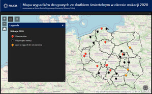 Policyjna mapa wypadków drogowych - wakacje 2020