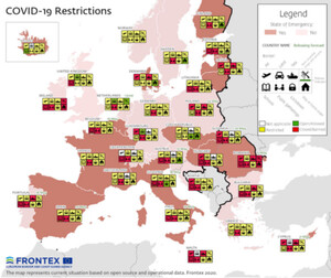 Frontex zamawia mapy za 4 mln euro <br />
Restrykcje związane z pandemią COVID-19 - przykładowa mapa Frontexu