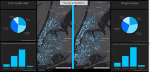 Przełomowy krok naukowców UPWr w kierunku ochrony prywatności danych lokalizacyjnych <br />
Porównanie zagęszczenia ludności w wybranym momencie na obszarze stanu Nowy Jork obliczonego z danych generowanych (lewy panel) i prawdziwych (prawy panel). Autorka: Barbara Kasieczka