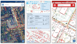 Aplikacja mobilna dobra na wszystko <br />
Przeglądanie danych PZGiK w aplikacjach (od lewej): Geoportal Mobile, Geoportal 2, wroSIP Mobile