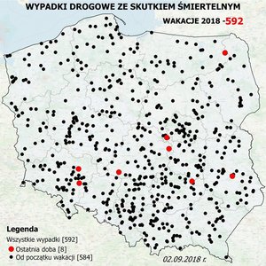 W te wakacje policja będzie kartować wypadki drogowe <br />
Mapa za rok 2018