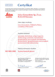 ISO 9001:2008 dla Leica Geosystems Sp. z o.o.