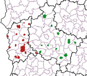 GUGiK zamawia gęstą chmurę punktów ALS <br />
Zasięg zamówienia - cz. 1 (czerwony), cz. 2 - zielony