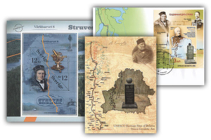 Wybrane eksponaty z kolekcji filatelistycznej Muzeum Geodezji i Kartografii w Opatowie dotyczącej Łuku Struvego