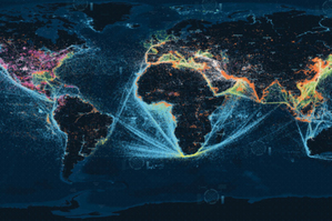 Sygnały radiowe zwizualizowane na mapie w skali globalnej (źródło: HawkEye 360)