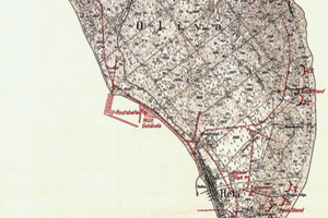 Fragment mapy umocnień i rozmieszczenia artylerii na Płw. Helskim w skali 1:25 000 z czerwca 1939 r.