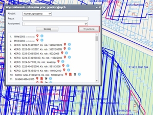 Wyszukiwanie zakresów prac geodezyjnych według położenia w e-mapa.net