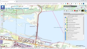 Kolejna opcja linkowania do konkretnego widoku mapy w Geoportalu <br />
Efekt kliknięcia linku do obiektu reprezentującego zaporę na Wiśle we Włocławku