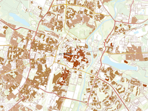 Kolejne 5 powiatów z aktualną bazą BDOT10k <br />
Dane BDOT10k dla centrum Poznania w QGIS-ie