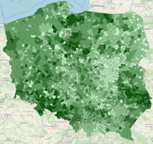 GUS publikuje wyniki satelitarnej inwentaryzacji krajowych upraw <br />
Prognoza plonów pszenicy ozimej wg gmin w 2022 roku