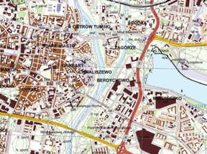 Poprawione automatyczne mapy 1:25 000 już dla połowy kraju <br />
Fragment arkusza dla centrum Poznania