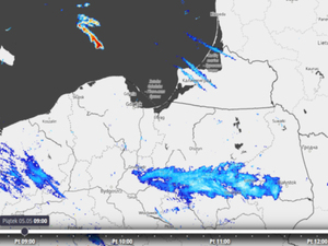 Nietypowe odczyty radarowe nad Bałtykiem <br />
Mapa natężenia opadów o godz. 9