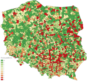 Coraz lepszy stan danych i usług planistycznych <br />
Rozkład wyników w podziale na gminy