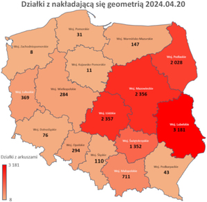 W 155 powiatach występują działki z nakładającą się geometrią