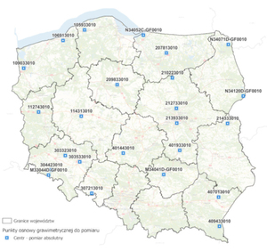 Podpisanie umowy na pomiar fundamentalnej osnowy grawimetrycznej <br />
Szkic rozmieszczenia punktów osnowy grawimetrycznej przewidzianych do pomiaru