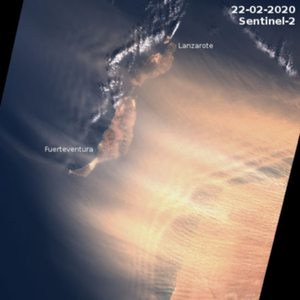 Bezpłatny dostęp do danych satelitarnych Europejskiej Agencji Kosmicznej dla Twojego Biznesu <br />
Przykład wykorzystania danych satelitarnych z Sentinela 2 - burza piaskowa nad Wyspami Kanaryjskimi