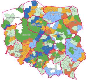 Kolejne powiaty z aktualną BDOT10k <br />
Mapa aktualności BDOT10k (źródło: Geoportal.gov.pl)