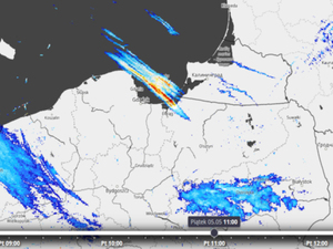 Nietypowe odczyty radarowe nad Bałtykiem <br />
Mapa natężenia opadów o godz. 11