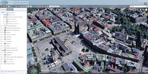 Widok 3D w geoportalach e-mapa.net <br />
Wizualizacja terenu z wykorzystaniem Photorealistic 3D Tiles